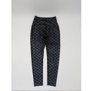 ROX11E Mermaid Scale Leggings Shiny Black Glitter Athleisure Women's Size L
